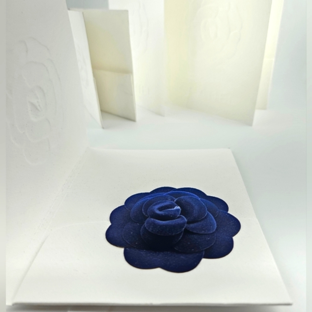 Authentic Chanel Navy Blue Velvet Flower and Card Holders